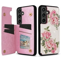 Floral Pattern Wallet Case for Samsung Galaxy S25 FE with RFID Blocking Card Holder, Colorful Flower Pattern PU Leather Stand Flip Case for Women Girls, Magnetic Clasp Shockproof Cover, Three Roses
