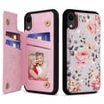 thumbnail image 1 of Floral Pattern Wallet Case for iPhone XR with Card Holder, Colorful Flower Pattern PU Leather Stand Flip Case for Women Girls, RFID Blocking Magnetic Clasp Shockproof Phone Cover, Rose, 1 of 6