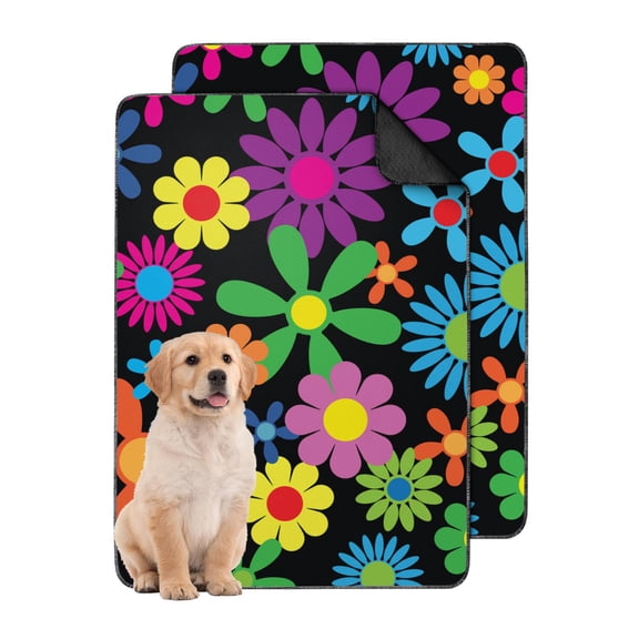Floral Pattern Washable House Training Pads 2-Set, Medium 24x35 Inch Reusable Puppy Potty Mats, Highly Absorbent Dog Crate Liners for Indoor Use
