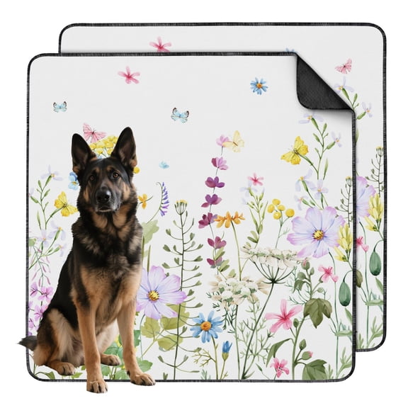 Floral Pattern Washable Pet Pads 2-Count 48x48 Inch Reusable Puppy Training Mats, Highly Absorbent Dog Floor Mat for Large Crate Areas