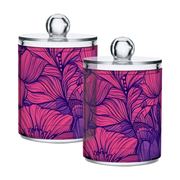 Floral Pattern in Pink and Purple Cotton Swabs Cans Translucent Plastic Canisters Dustproof Lid for Bathroom Storage