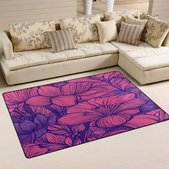 Floral Pattern in Pink and Purple Soft Polyester Area Rug 31''x20'', Non Slip, Memory Foam, Water Absorbent