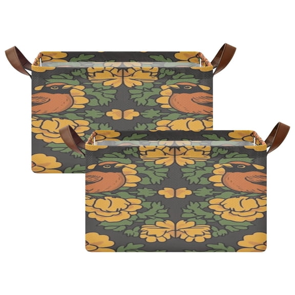 Floral Pattern with Birds 16.9x11.4x10in Foldable Open Home Storage Bins Durable Water Resistant Shelf Baskets
