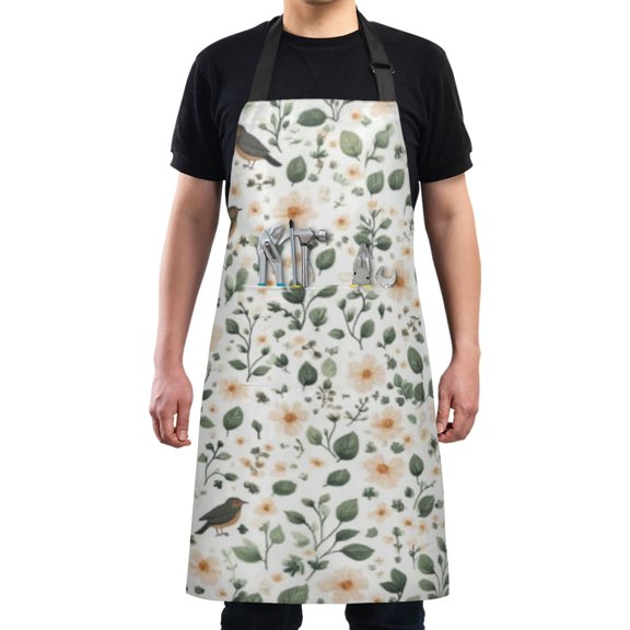 Floral Pattern with Birds Chef Kitchen Apron with Pockets for Women Waterproof Aprons for Cooking Baking