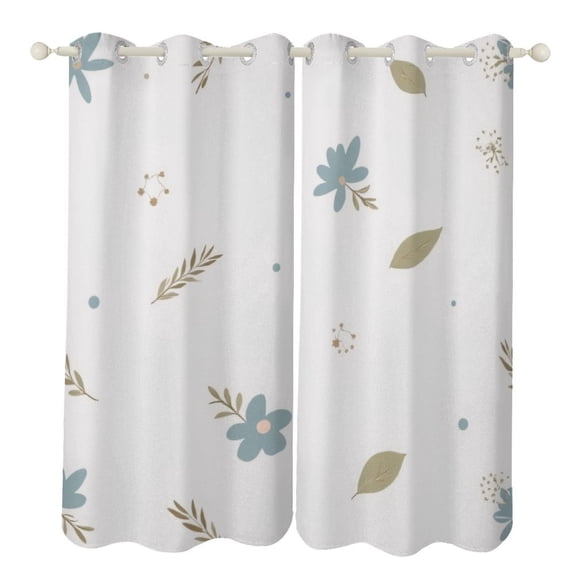 Floral Pattern with Blue Flowers And Leaves Luxury Window Curtains Blinds for Living Room Bedroom Bathroom Kicthen Door Home Decor 2 Panels