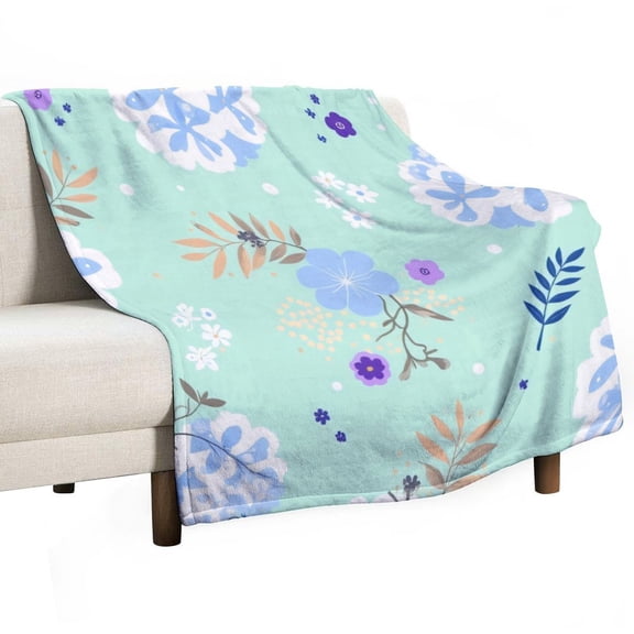 Floral Pattern with Blue Flowers Blankets Bedroom Living Room Sofa Throw Blankets for Beds