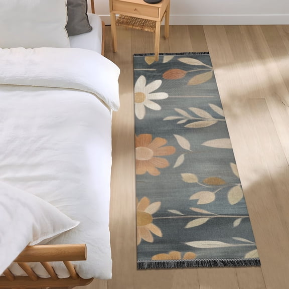 Floral Pattern with Dark Bedroom Runner Rug 2'x 6' Non Slip Carpet Indoor Home Area Rug Living Room