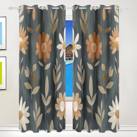 Floral Pattern with Dark Blackout Curtains for Living Room Bedroom 55W x 72/84L Insulated Window Drapes 2 Panels