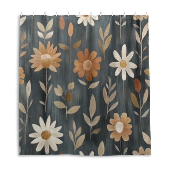 Floral Pattern with Dark Shower Curtain Liner 66x72 Inch Waterproof Shower Curtains Decorative Bathroom with 12 Pack Hooks