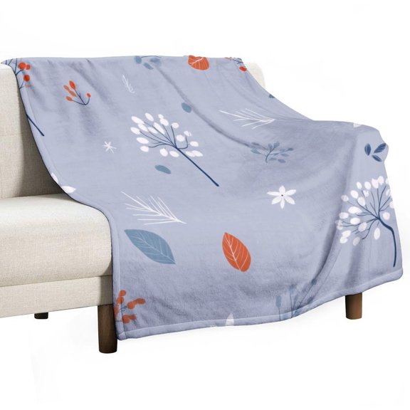 Floral Pattern with Leaves And Berries Blanket Soft Cozy Flannel Blanket for man women