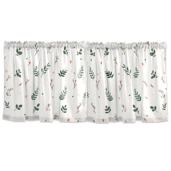 Floral Pattern with Leaves Tier Curtains for Kitchen 57x24 Inch Semi Sheer Light Filtering Half Window Curtains 2 Panels