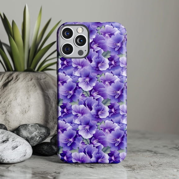 Floral Pattern with Violet Blooms Design and Optional Personalization iPhone Tough Case