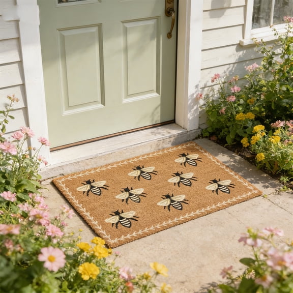 Floral Patterned Floor Mat 20x31 Inch Welcome Door Mat Outdoor Entrance Rug Textured Coir Bristle Doormat for Front Porch Patio 50x80cm