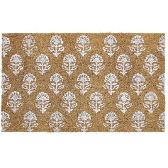 Floral Patterned Welcome Floor Mat Carpet Door Decor, Outdoor Durable Entrance Rug with Wavy Edges and Scraping Texture, Easy to Clean, Stylish Home Accessory