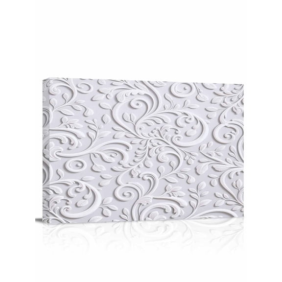 Floral Patterns Canvas Print Wall Art White Flowers Leaves Plant Simple Pictures Painting Morden Artwork for Living Room Bedroom, Ready to Hang - 12"x16"