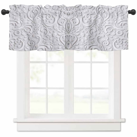 Floral Patterns Valances for Windows, White Flowers Leaves Plant Simple Light Filtering Window Treatment Valances, Rod Pocket Small Curtains for Kitchen/Bathroom, 42"x18"
