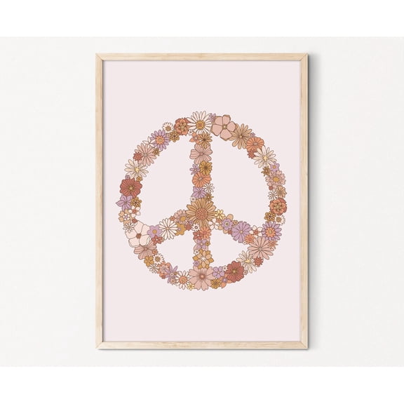 Floral Peace Print Nursery Wall Art Peace Symbol Art For Boho Nursery Decor Baby Gift Boho Girls Room Decor Boho Florals Home Decor #3842, Stretched Canvas Size 8x12