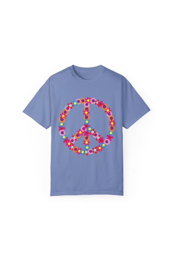 Floral Peace Sign Aesthetic Clothing Peace For Men and Women | Botanical Print Hippie Clothes | Gypsy Clothing Unisex Garment-Dyed T-shirt