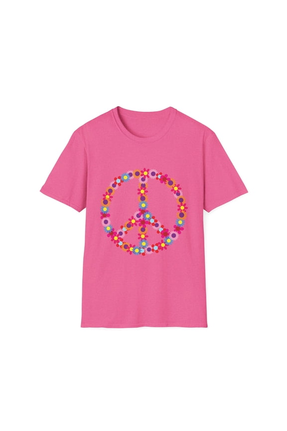 Floral Peace Sign Aesthetic Clothing Peace For Men and Women | Botanical Print Hippie Clothes | Gypsy Clothing  Unisex Softstyle T-Shirt