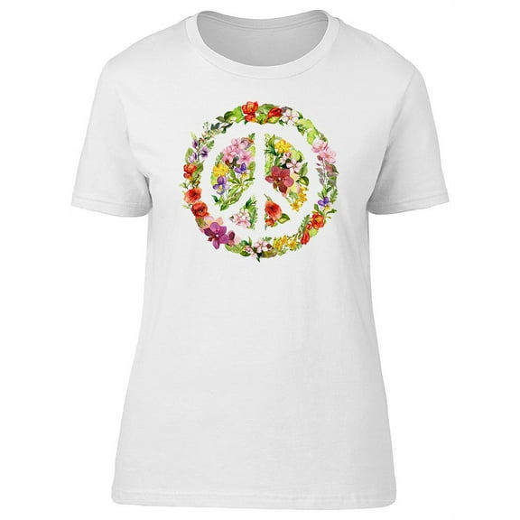 Floral Peace Sign Artwork T-Shirt Women -Image by Shutterstock, Female Large