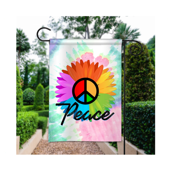 Floral Peace Sign Flag, Spring Yard Flag, Peace On Earth, Hippie, Flowers 12x18 POLE NOT INCLUDED Garden Flag
