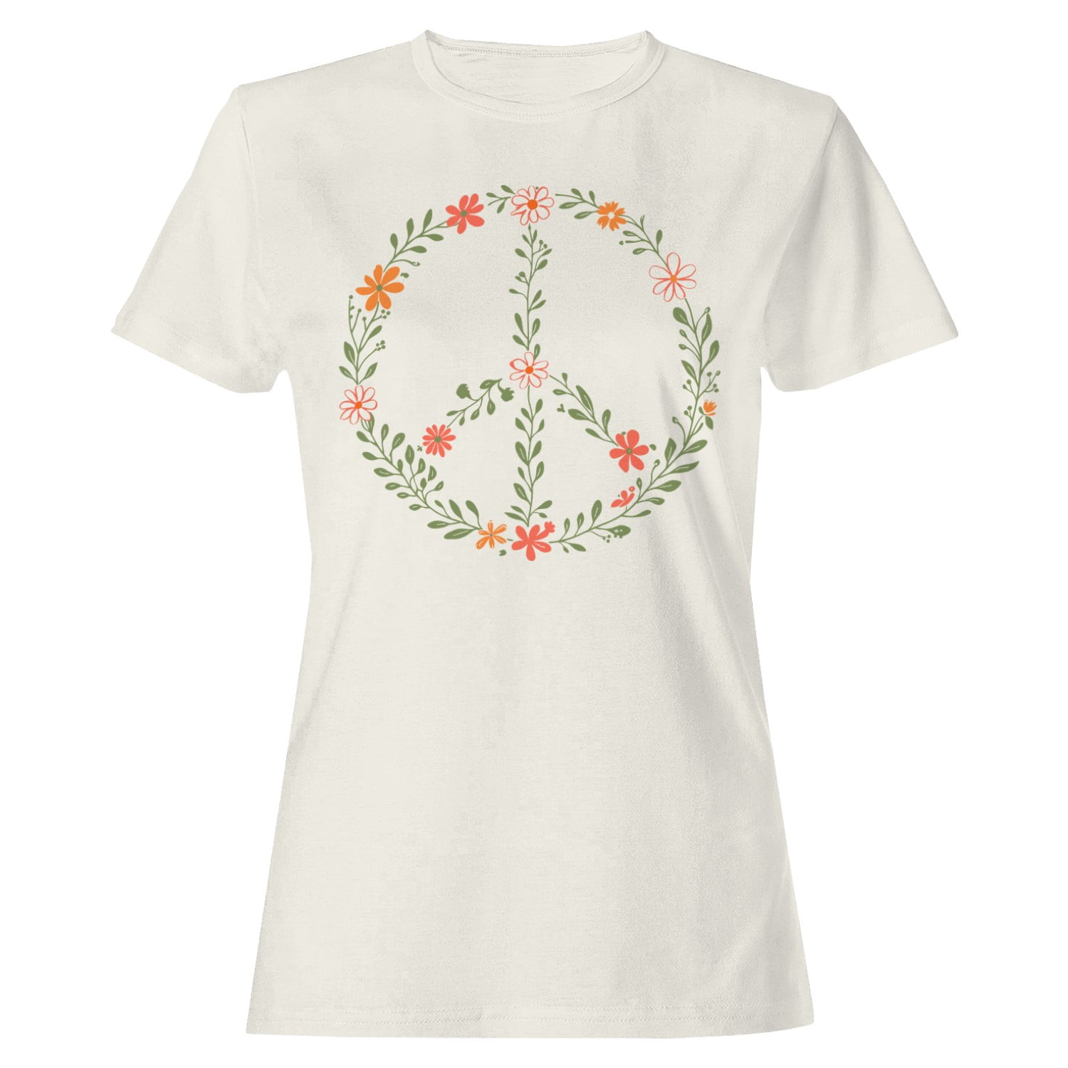 Floral Peace Symbol Women's Off-White T-shirt - Walmart.com