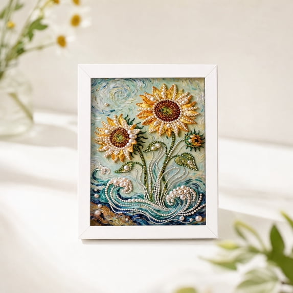 Floral Pearl Art Kits for Adults with Frame,Pearl Diamond Art DIY Kit,DIY Pearl Painting Kit,Diamond Painting for Adults & Beginners,Home Wall Decor,Relaxing Craft for Stress Relief