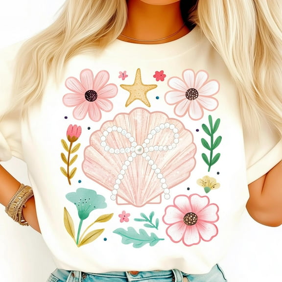 Floral Pearl Shell Shirt, Beach Seashell Flower Shirt, Coastal Nautical Shirt, Ocean Inspired Shirt