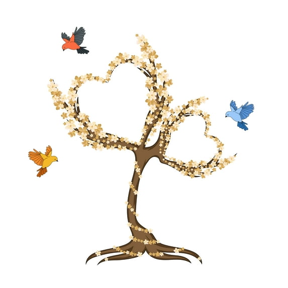 Floral Peel and Stick Cherry Blossom Heart Shaped Vinyl Wall Decal -Sticker For Home Decoration-Easy to use-Wall Mural to Transform a Room with a New Look-Size: 18" x 20".