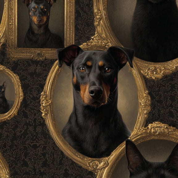 Floral Peel and Stick Wallpaper Black Cat Portraits Gold Frames Dog Companion Wall Mural 23.6in x 9.8ft Self Adhesive Removable Wall Paper Renter Friendly Wallpaper for Bedroom Nursery Kids