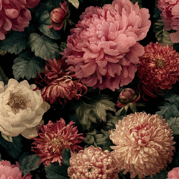 Floral Peel and Stick Wallpaper Vintage Peony Chrysanthemum Floral Dark Romantic Wall Mural 23.6in x 9.8ft Self Adhesive Removable Wall Paper Renter Friendly Wallpaper for Bedroom Nursery Kids