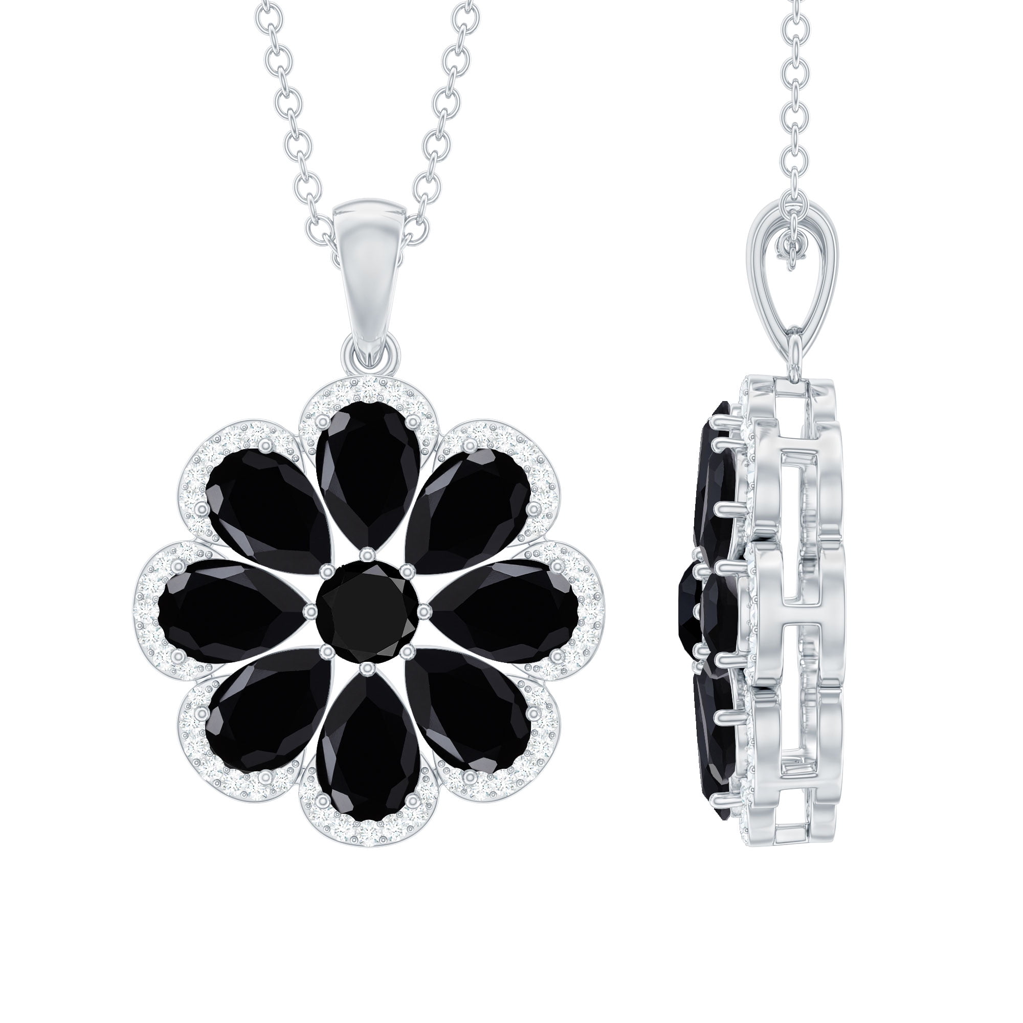 Rosec Jewels Floral Pendant Necklace for Women, Black Spinel