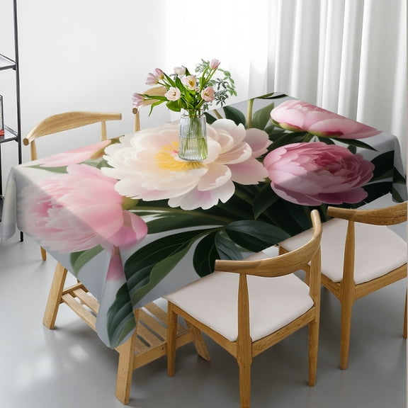 Floral Peonies Rectangular Tablecloth, Kitchen Accessories -  Holiday-Themed Design Tablecloths for dining table, Cafe, dinner,picnic, wedding, party