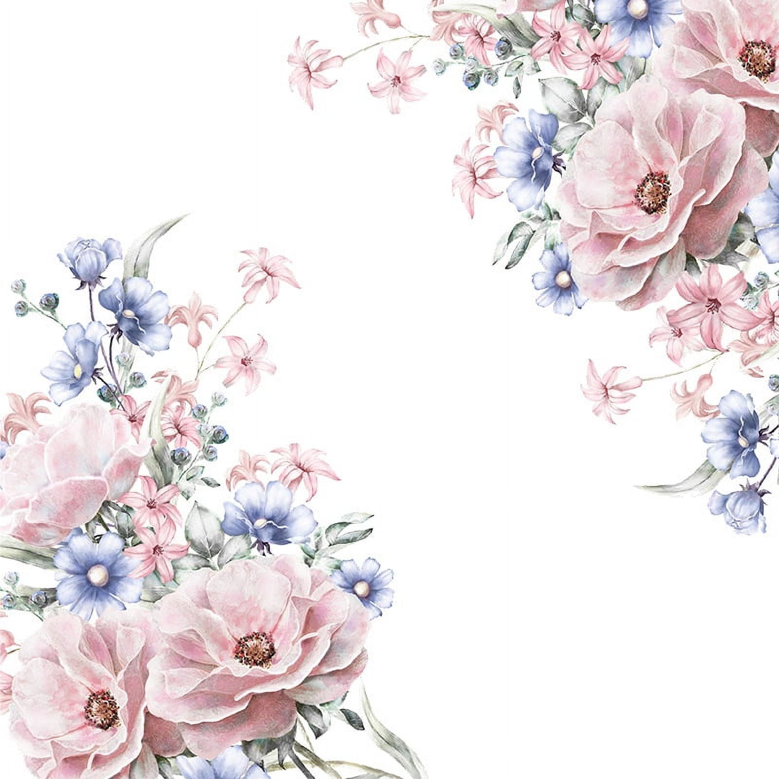 Floral Peonies Wall Stickers, Pink Blue Peony Rose Bouquet Flowers Removable Peel and Stick Wall Decal, DIY Art Vintage Blossom Flowers Wallpaper for Wedding Living Room Girls Room
