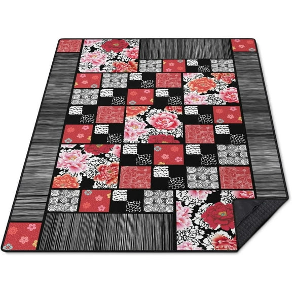 Floral Peony Flower Picnic Blanket Waterproof Foldable Extra Large Picnic Mat Beach Blanket 60"x80" for Camping Beach Hiking Patio Party Outdoor Decor Gifts