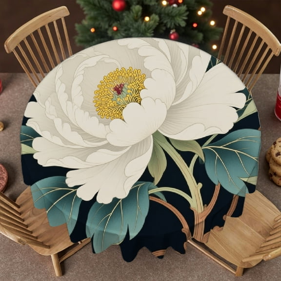 Floral Peony Flower Tablecloth for dining table,  Holiday-Themed Design - Kitchen Accessories tablecloth round, Cafe,  picnic,60x60 Inch