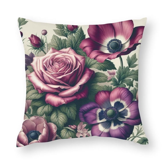 Floral Peony Throw Pillow Covers Blomming Elegance Rose Flower Beautiful Cushion Cover Comfortable Soft Breathable Home Decor Pillowcase 18x18 Inches