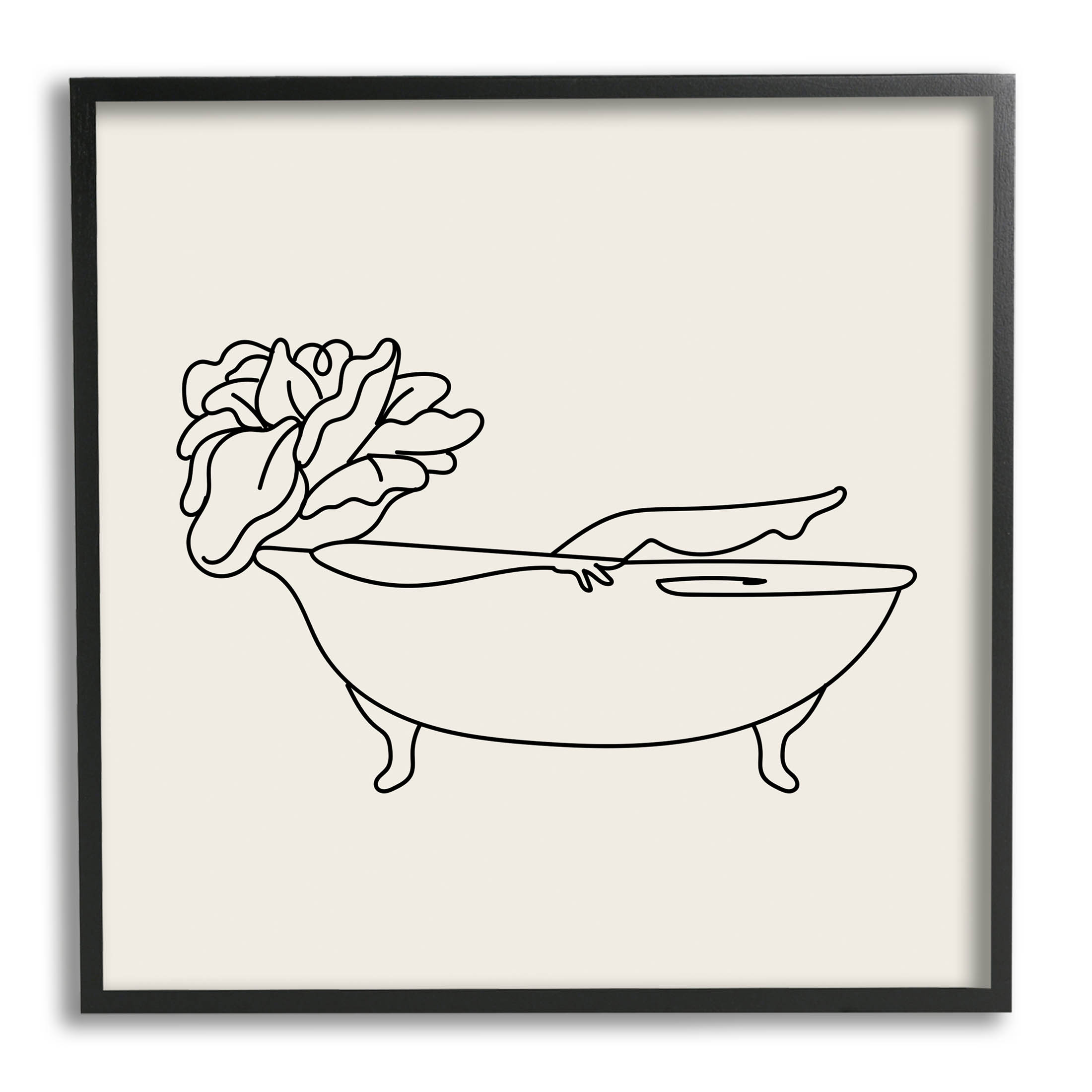 Floral Person Bathing Line Doodle Botanical & Floral Graphic Art Black Framed Art Print Wall Art
