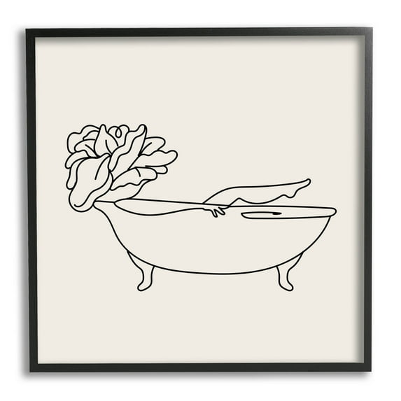 Floral Person Bathing Line Doodle Botanical & Floral Graphic Art Black Framed Art Print Wall Art