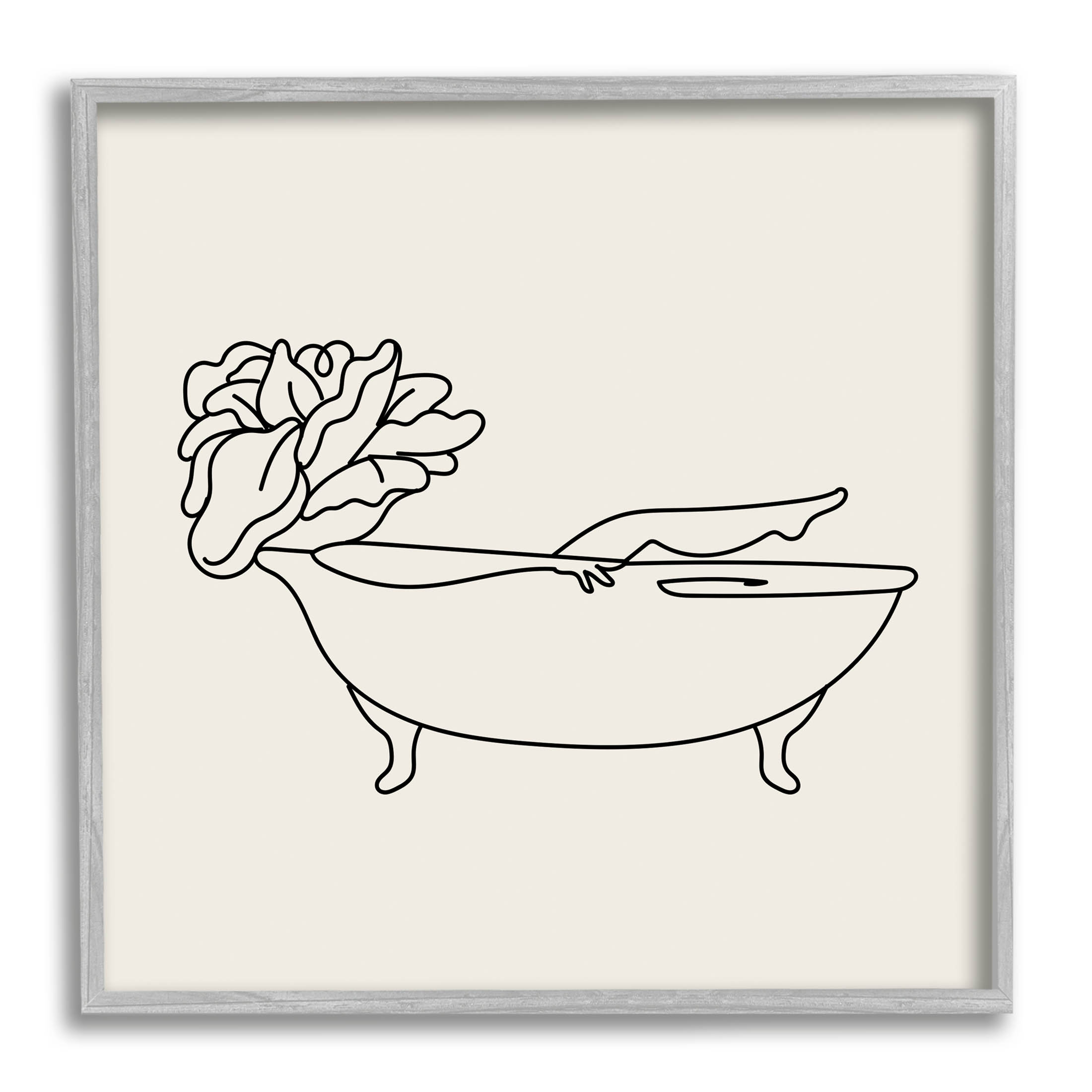 Floral Person Bathing Line Doodle Botanical & Floral Graphic Art Gray Framed Art Print Wall Art