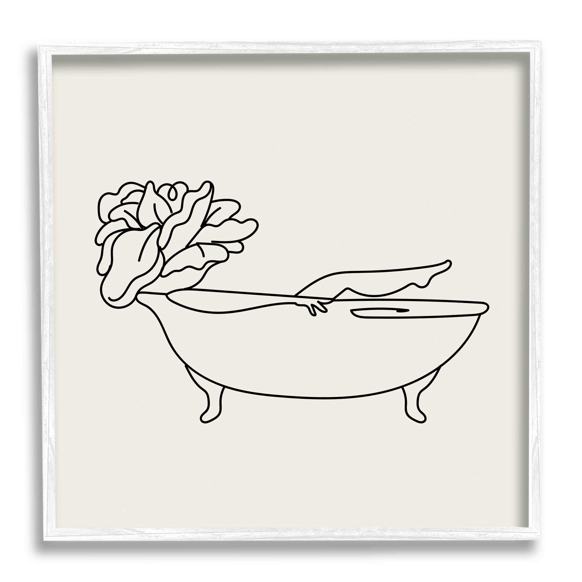 Floral Person Bathing Line Doodle Botanical & Floral Graphic Art White Framed Art Print Wall Art