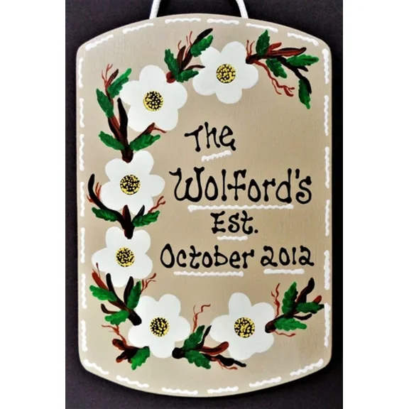 Floral Personalized Name/Est. Date Family Sign Door Wall Hanger Wood Plaque