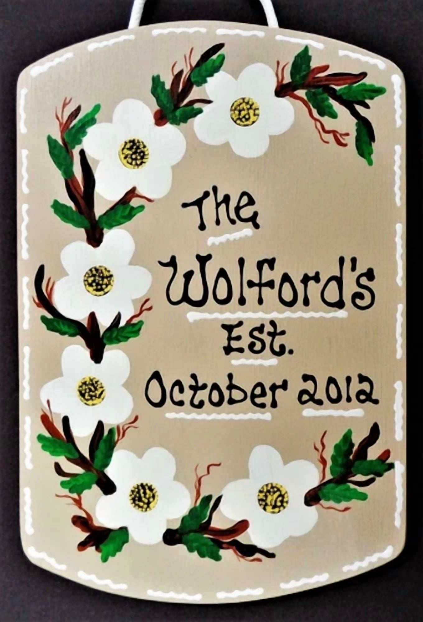 Floral Personalized Name/Est. Date Family Sign Door Wall Hanger Wood ...