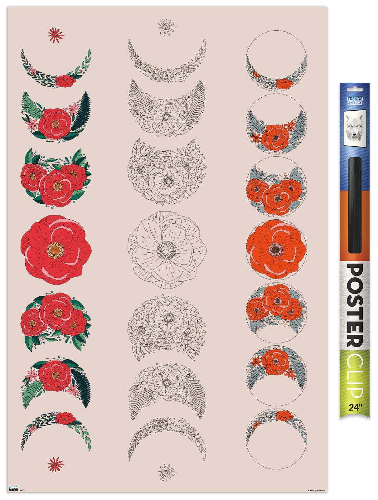 Floral Phases of the Moon Wall Poster, 22.375" x 34"