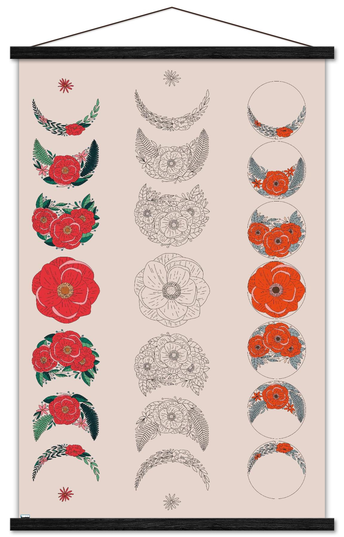 Floral Phases of the Moon Wall Poster with Magnetic Frame, 22.375" x 34"