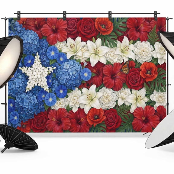 Floral Photography Backdrop 7x5FT, Puerto Rico's Star Flag Theme Flowers Collage Photo Backdrops, Background for Photography Studio Photo Studio Background, Back Drop for Photoshoot