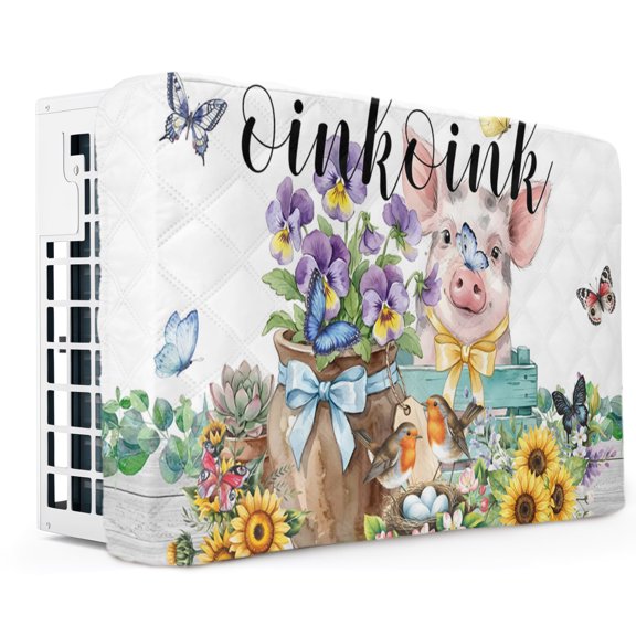 Floral Pig Indoor Air Conditioner Covers for Window Units, Spring Rustic Plants Farmhouse Grey Wooden AC Cover for Inside, Adjustable Waterproof Wall AC Cover Protector 28" x 20" x 3.5"