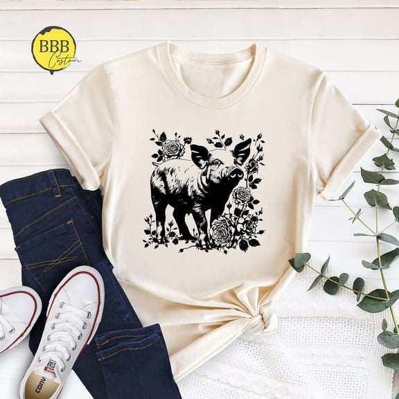 Floral Pig T-Shirt, Farmhouse Animal Tee, Pig Lover TSHIRT All Size S-5XL