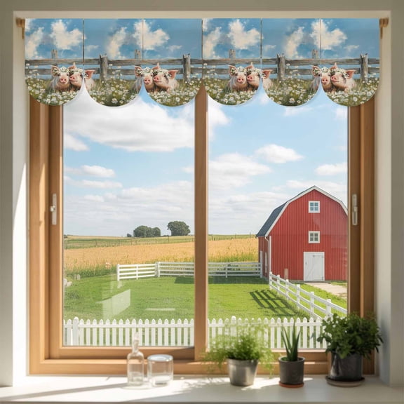 Floral Pigs Door Banner Retro Oil Painting Farmhouse Daisy Pig Small Scalloped Hanging Banner for Door, Hanging Flag Backdrop Decoration for Wall Window Party 3pcs, 8 x 12 Inch