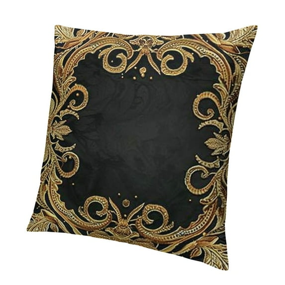 Floral Pillow Cover , Velvet Embroidered Decorative Farmhouse Accent Throw Pillow Cover for Couch Bedroom Living Room, Black and Gold
